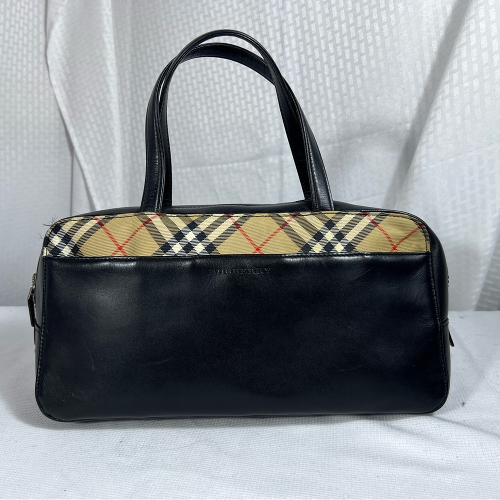 Burberry London Nova Check Trim Leather Satchel Top Handle Bag
